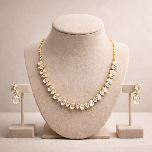 Noor Polki Necklace – Elegant Gold Tone Indian Bridal & Festive Jewelry