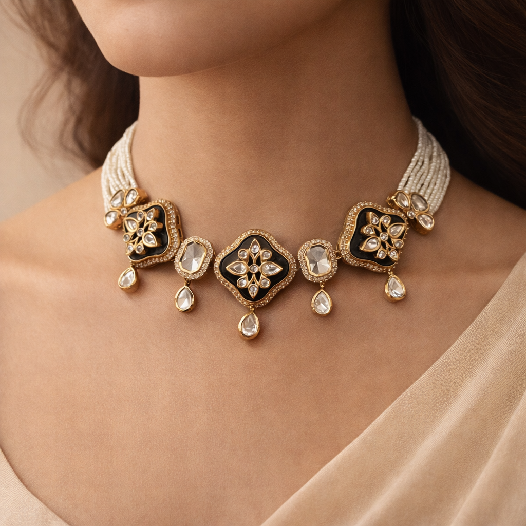 Rajvanshi Floral Polki Choker Set | Bridal Wedding Jewelry