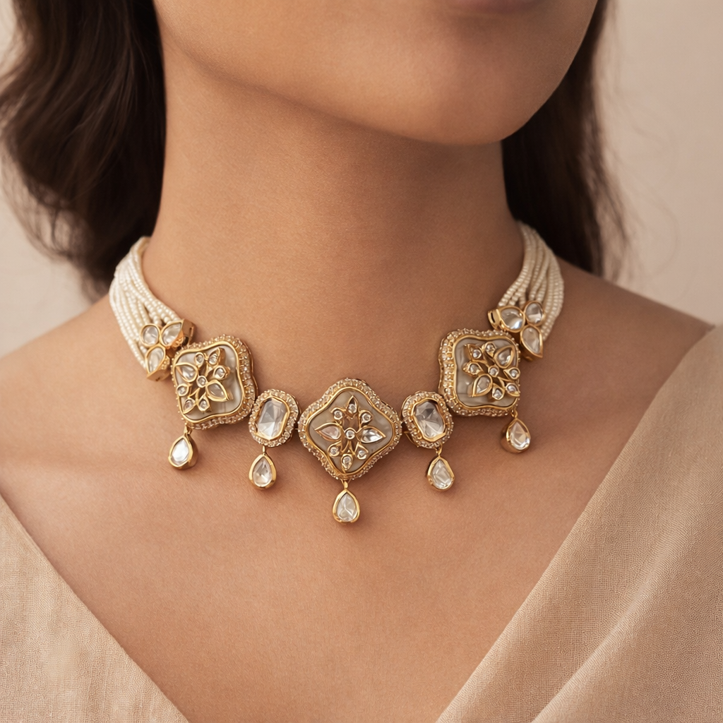 Rajvanshi Floral Polki Choker Set | Bridal Wedding Jewelry