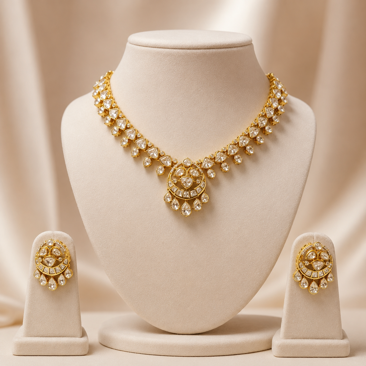 Amrapali Royal Necklace Set – Royal Polki Pendant Necklace & Earrings for Bridal Wear | Atal Jain Designs