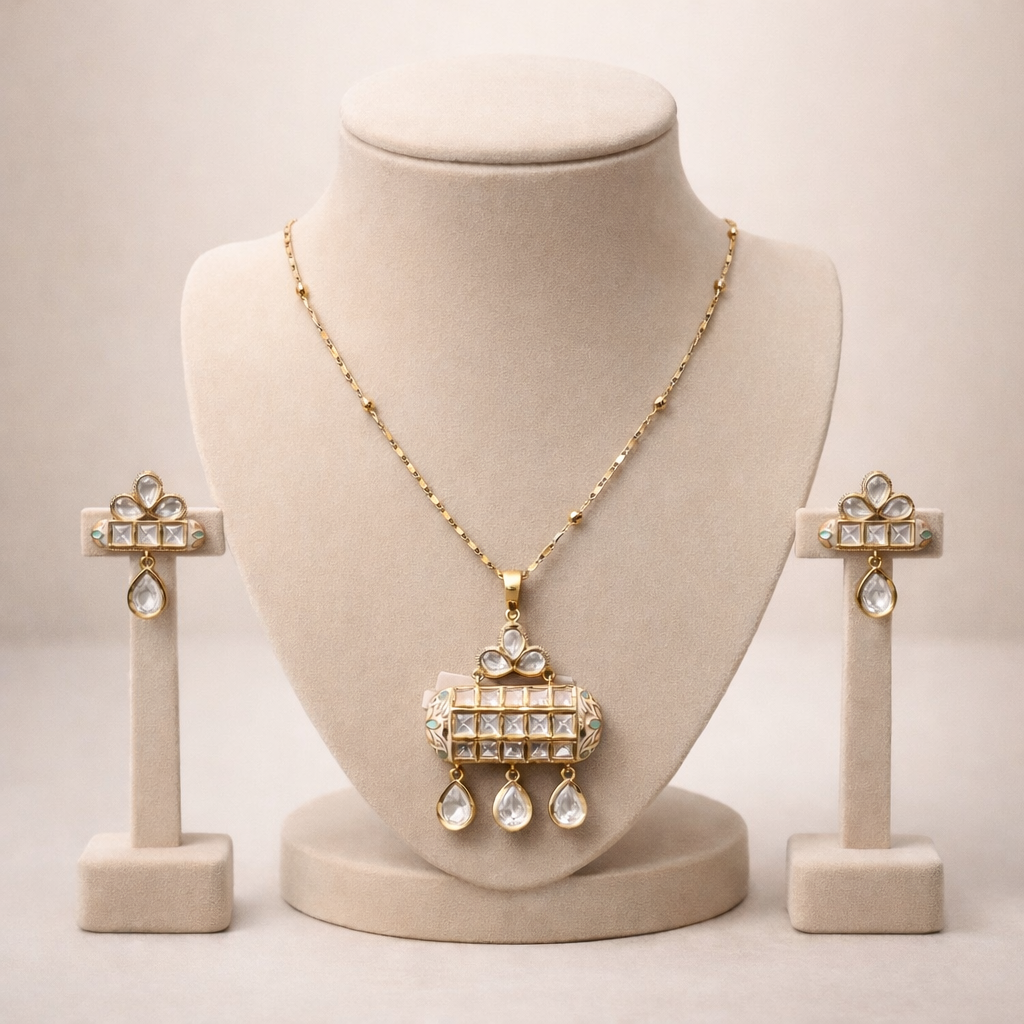 Rajtilak Polki Drop Pendant Set | Traditional Polki Jewelry