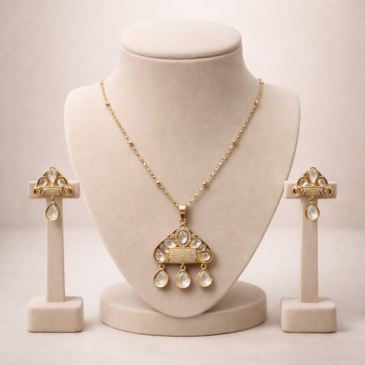Noor Mahal Polki Drop Pendant Set | Traditional Polki Jewelry