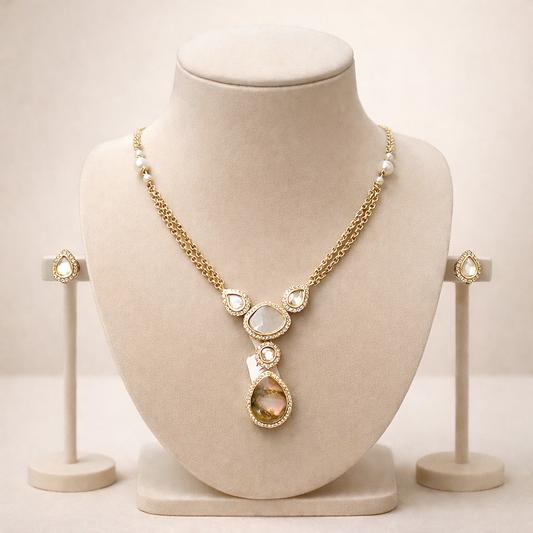 Chandrika Polki Drop Necklace Set | Elegant Polki Jewelry