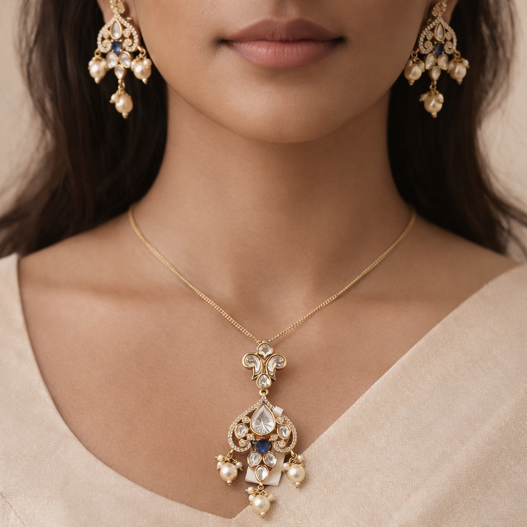 Neelkamal Polki Pearl Drop Pendant Set | Royal Polki Jewelry
