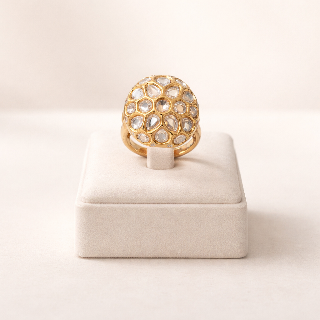 Gulnaar Polki Dome Ring | Statement Gold Polki Cocktail Ring