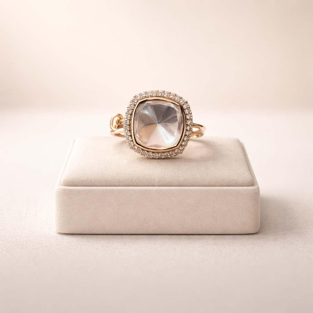Arezza Polki Halo Ring | Cushion Cut Polki Statement Ring
