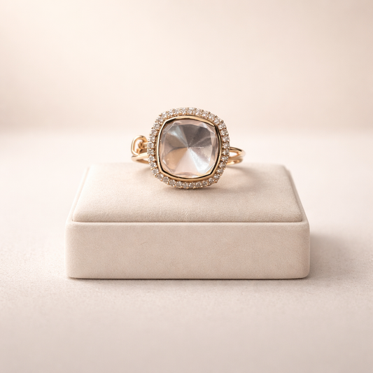 Arezza Polki Halo Ring | Cushion Cut Polki Statement Ring