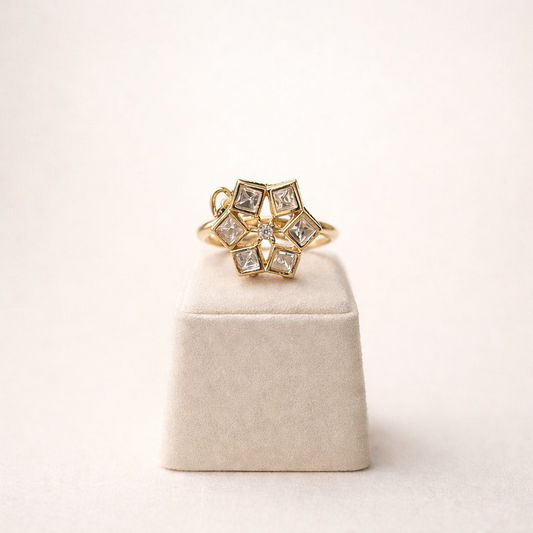 Gulroop Floral Polki Ring | Elegant Geometric Flower Polki Ring