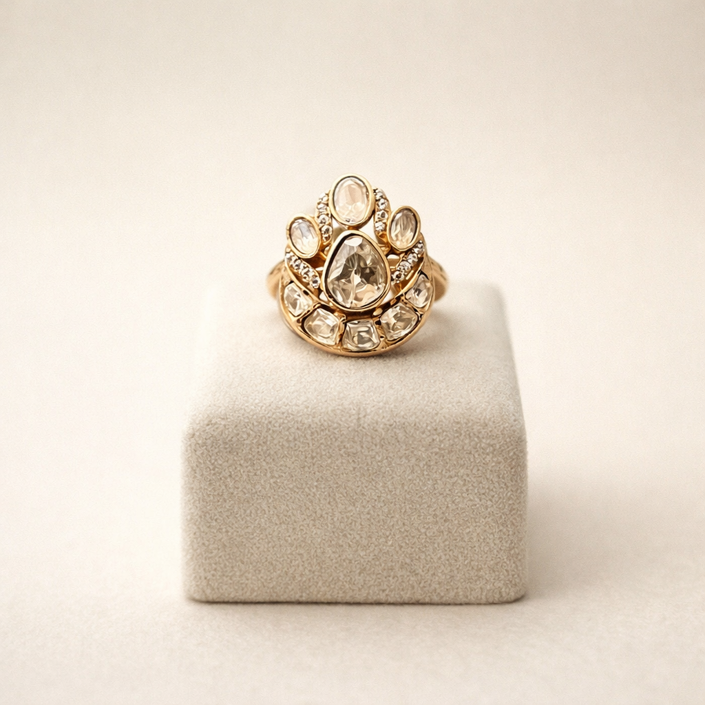 Rajnidhi Pear Polki Statement Ring | Royal Layered Polki Ring