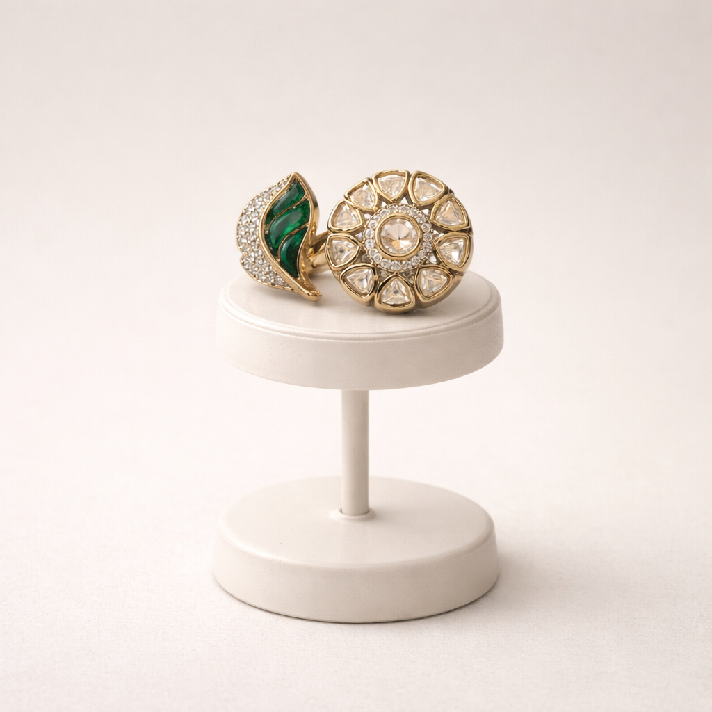 Emerald Polki Statement Ring | Floral Polki Ring | Luxury Indian Cocktail Ring