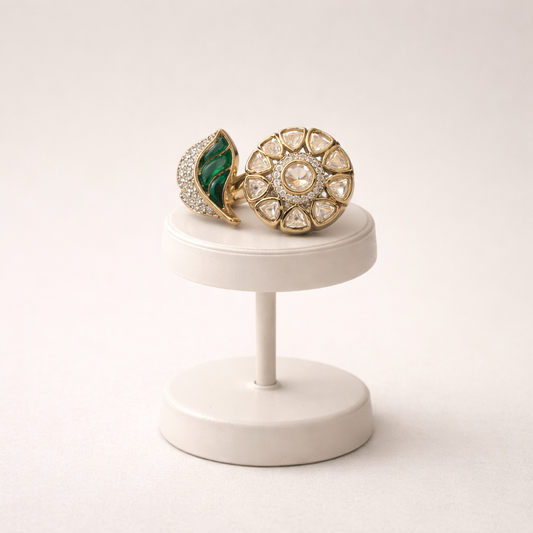 Emerald Polki Statement Ring | Floral Polki Ring | Luxury Indian Cocktail Ring