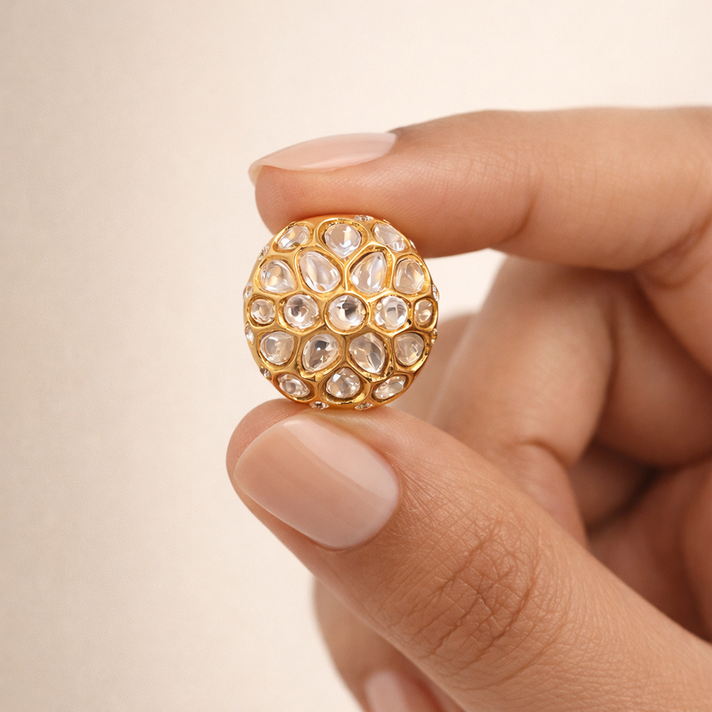Gulnaar Polki Dome Ring | Statement Gold Polki Cocktail Ring