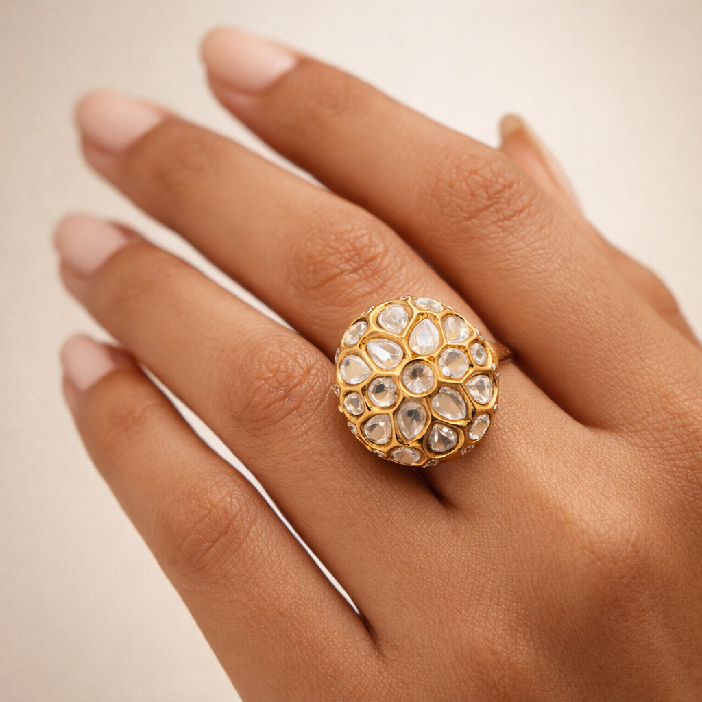 Gulnaar Polki Dome Ring | Statement Gold Polki Cocktail Ring