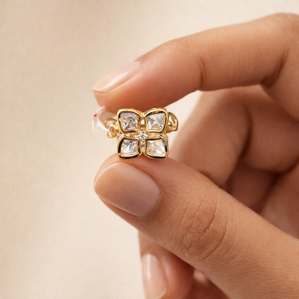 Noorika Polki Floral Ring | Minimal Gold Floral Polki Ring