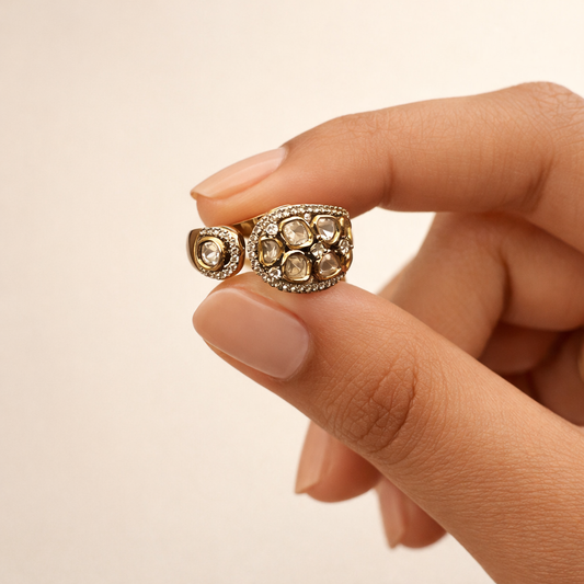 Aabira Dual Polki Statement Ring | Open Adjustable Polki Ring