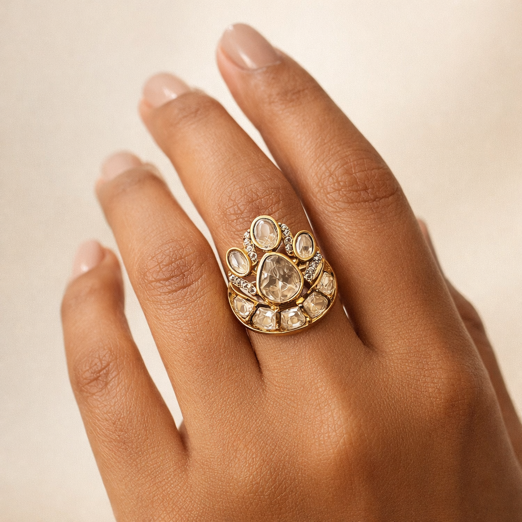 Rajnidhi Pear Polki Statement Ring | Royal Layered Polki Ring