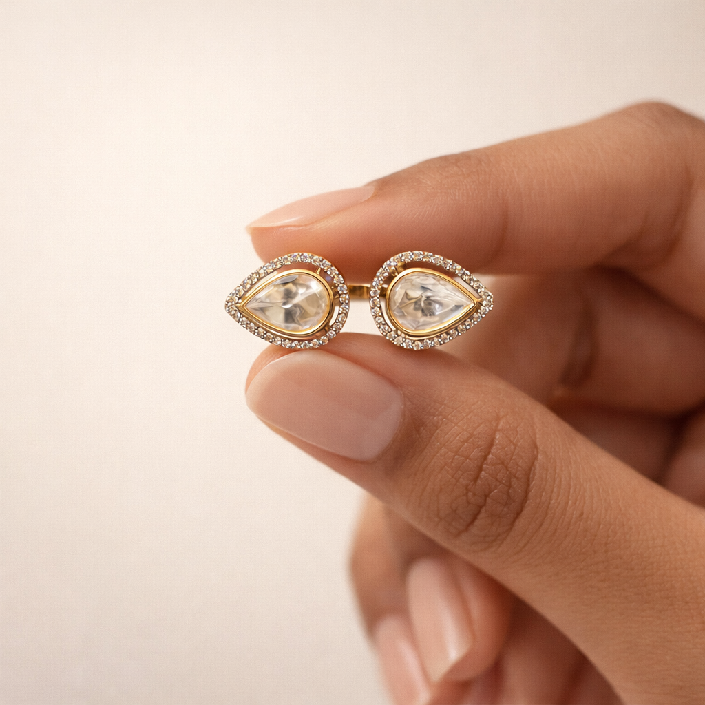 Pear Polki Statement Ring | Teardrop Polki Cocktail Ring | Luxury Indian Polki Ring