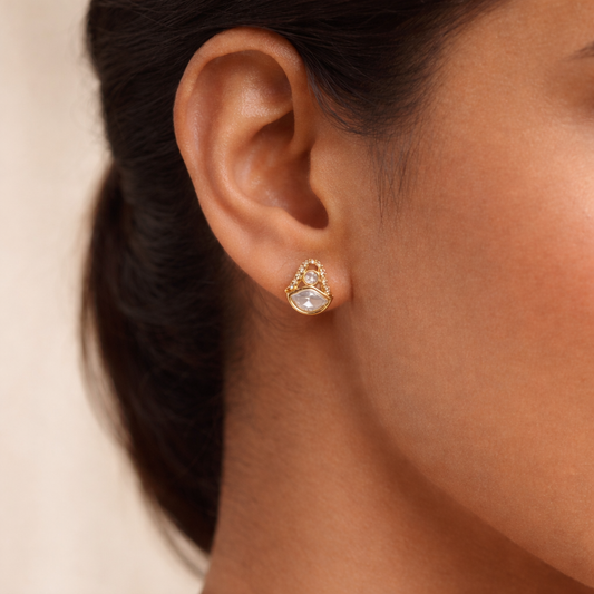 Celeste Polki Stud Earrings | Elegant Gold Polki Halo Studs for Women