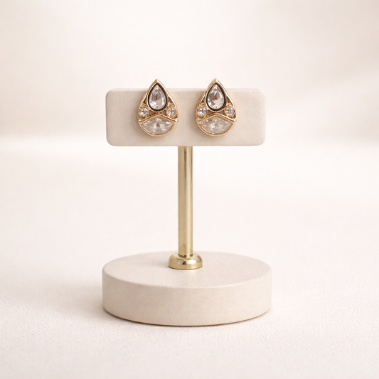Aura Teardrop Polki Stud Earrings | Elegant Gold Polki Designer Studs for Women