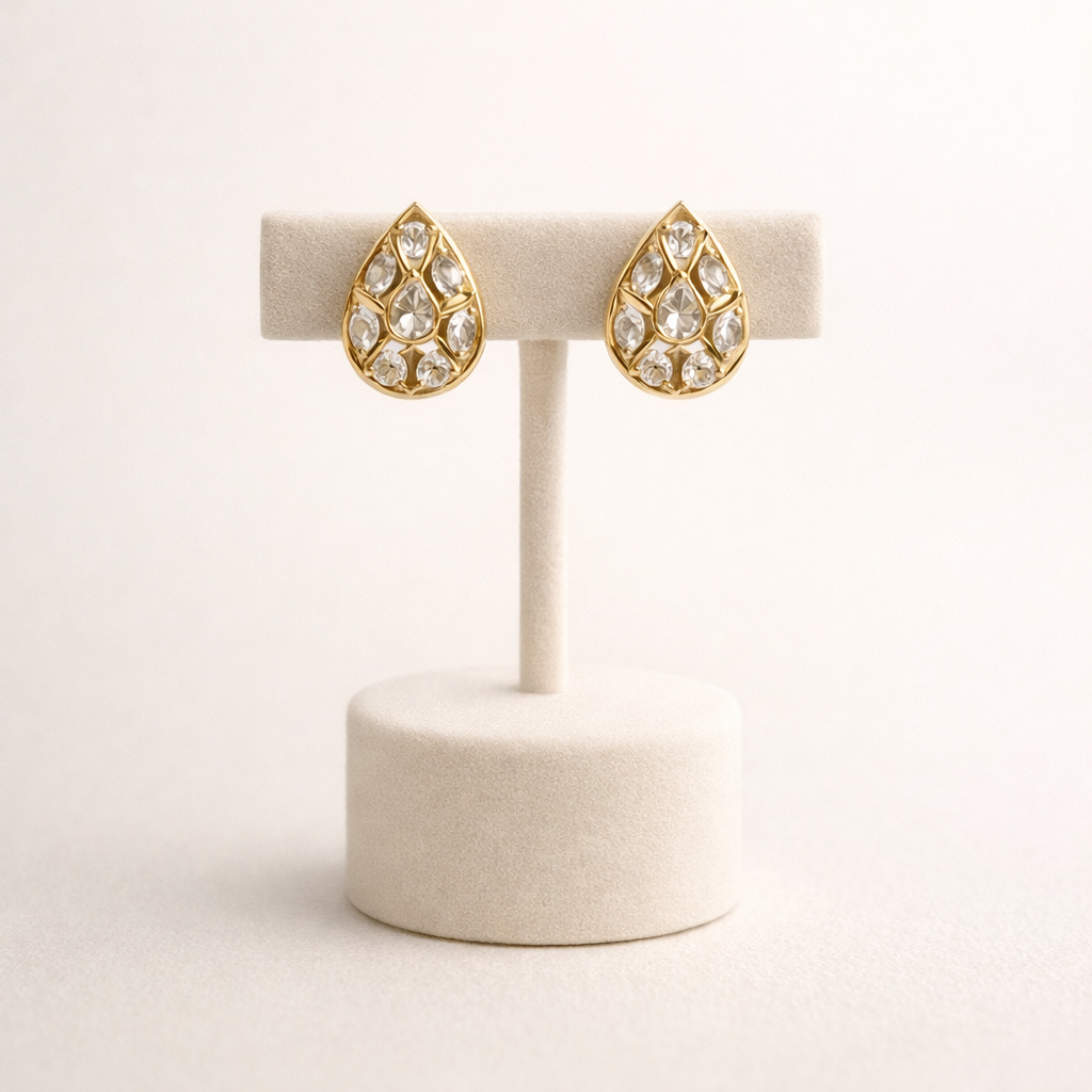 Regal Teardrop Polki Stud Earrings | Gold Polki Teardrop Designer Earrings for Women
