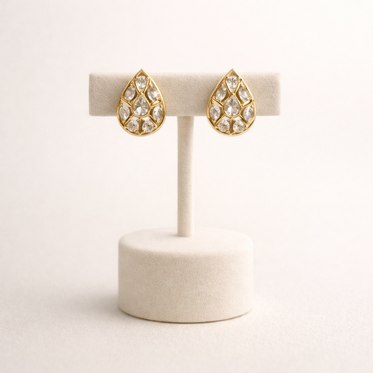 Regal Teardrop Polki Stud Earrings | Gold Polki Teardrop Designer Earrings for Women