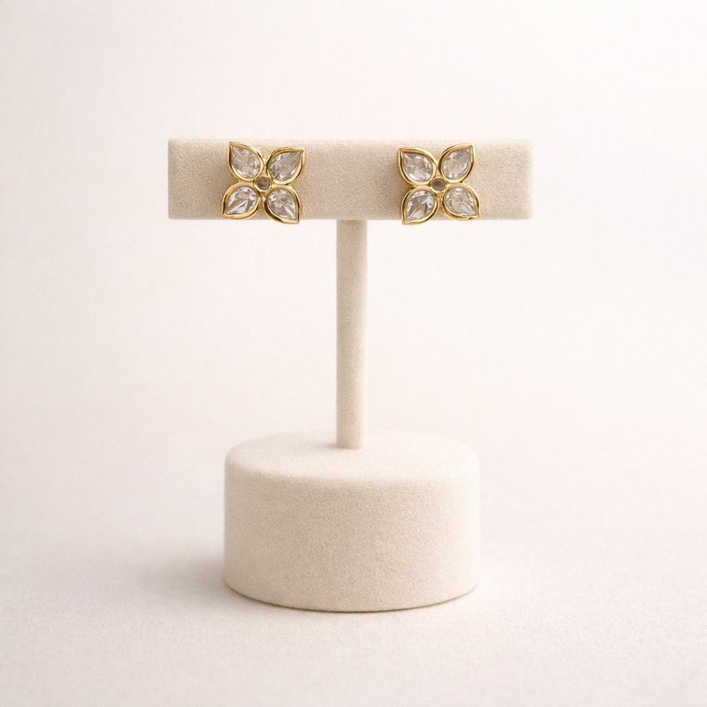 Petal Bloom Polki Stud Earrings | Gold Floral Polki Studs for Women