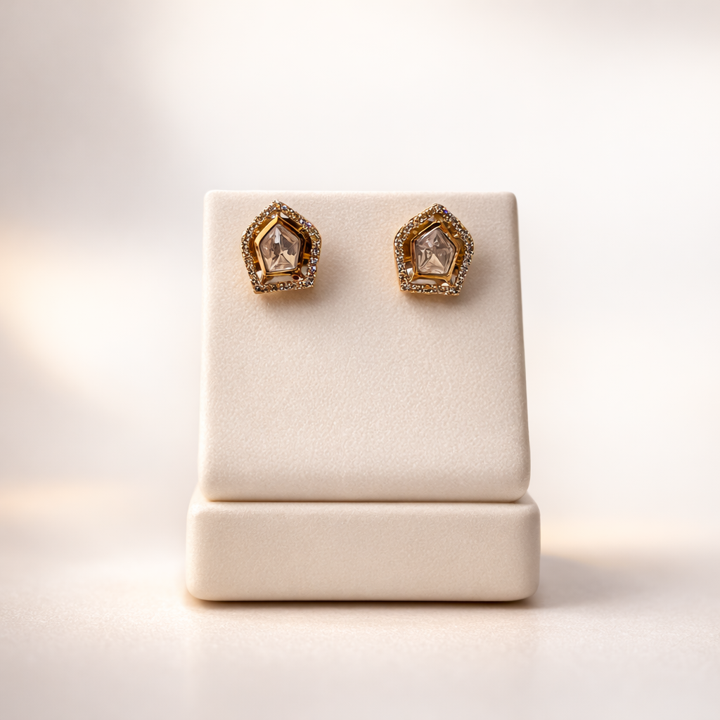 Royal Prism Polki Stud Earrings | Gold Polki Designer Studs for Women