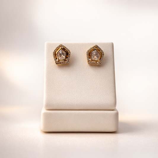 Royal Prism Polki Stud Earrings | Gold Polki Designer Studs for Women