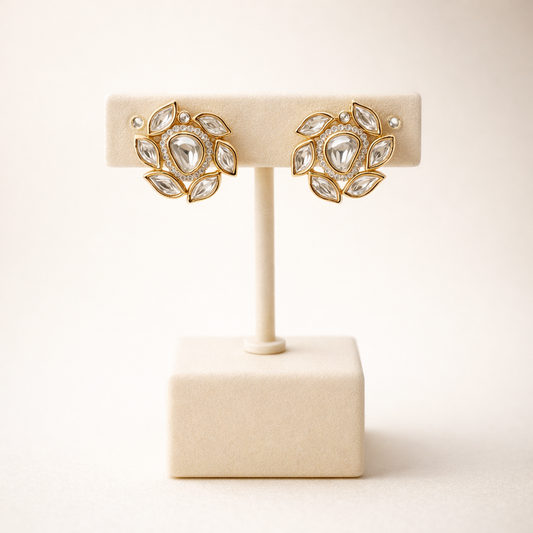 Floral Polki Stud Earrings | Elegant Gold Polki Flower Earrings for Women