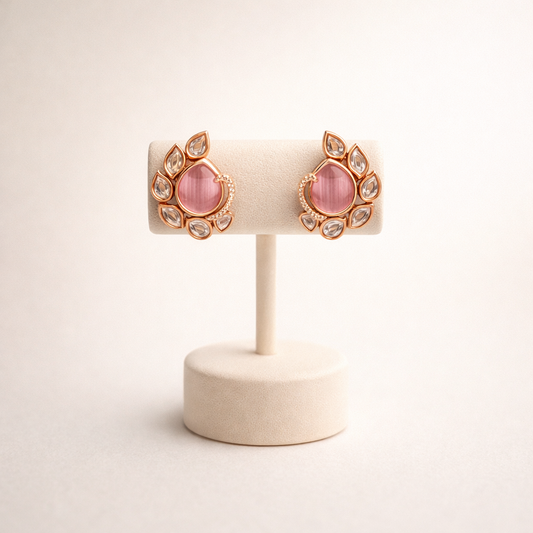 Blush Pink Polki Stud Earrings | Floral Kundan Style Statement Studs