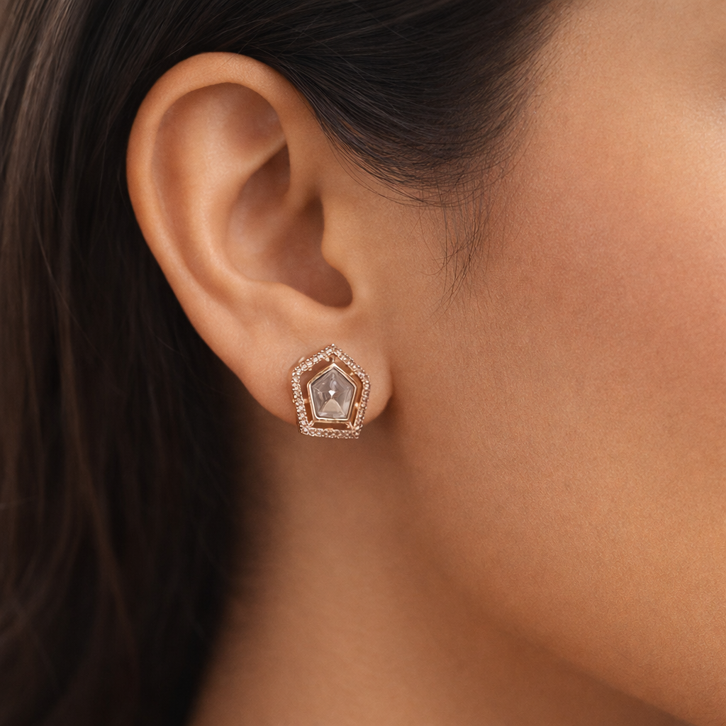 Royal Prism Polki Stud Earrings | Gold Polki Designer Studs for Women