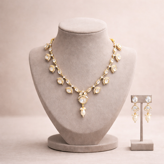 Aabha Polki Pearl Drop Necklace – Elegant Festive & Wedding Jewelry