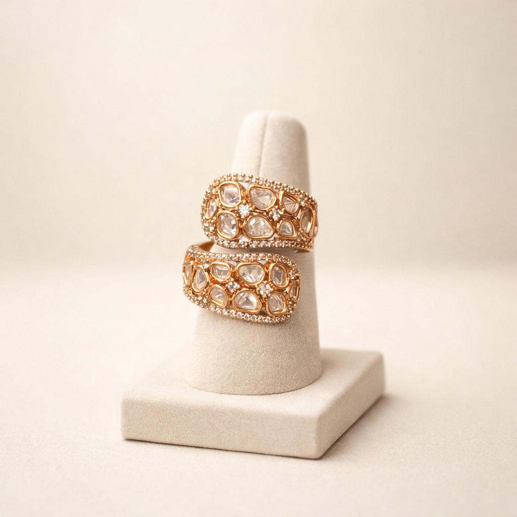 Mehraya Double Band Polki Ring | Wide Statement Polki Band Ring