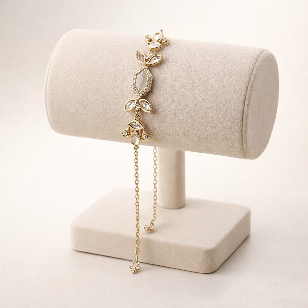 Ivory Bloom Polki Bracelet – Floral Polki Bracelet with Adjustable Chain