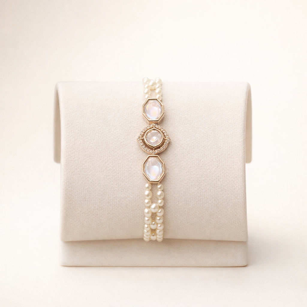 Moonlight Polki Pearl Bracelet – Elegant Polki & Pearl Bracelet
