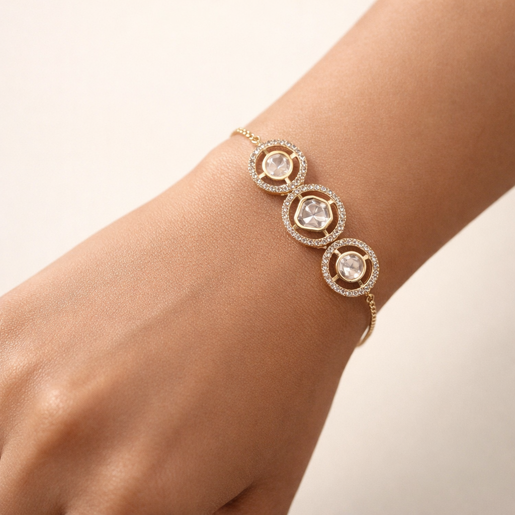 Luna Halo Polki Bracelet – Circular Polki Statement Bracelet