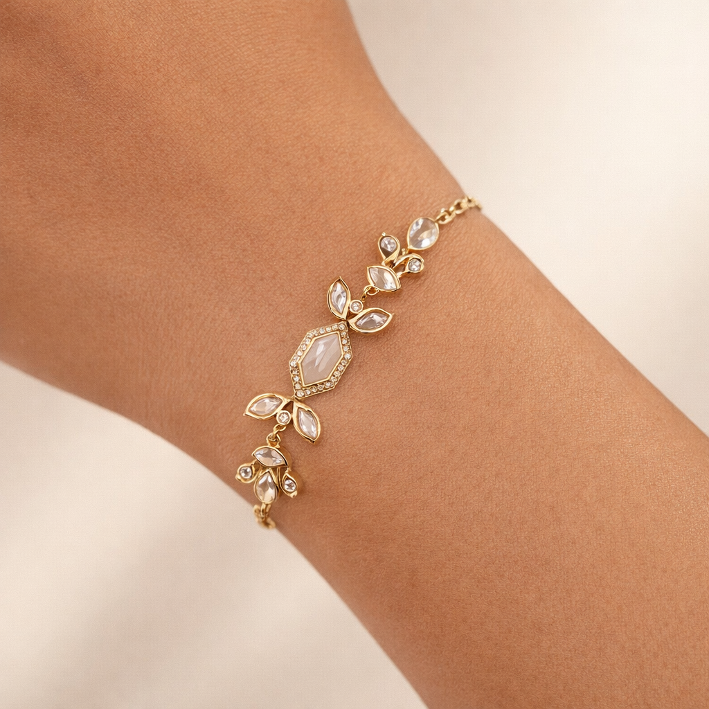 Ivory Bloom Polki Bracelet – Floral Polki Bracelet with Adjustable Chain