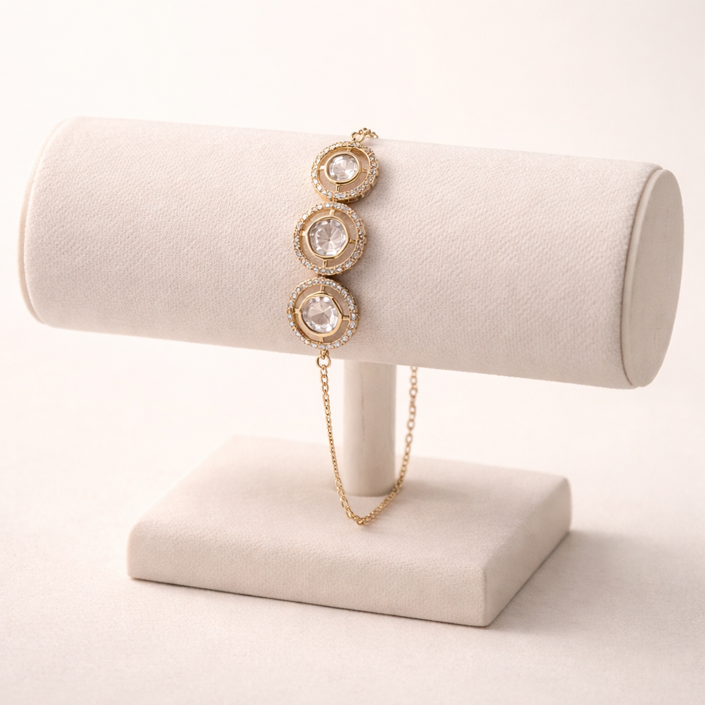Luna Halo Polki Bracelet – Circular Polki Statement Bracelet