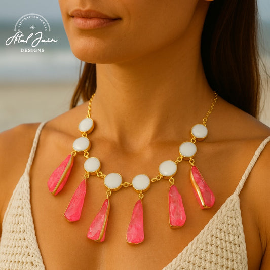 Fuchsia Glamour Accents Necklace with Earrings
