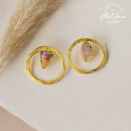 Golden Aura: Raw Amethyst Earrings
